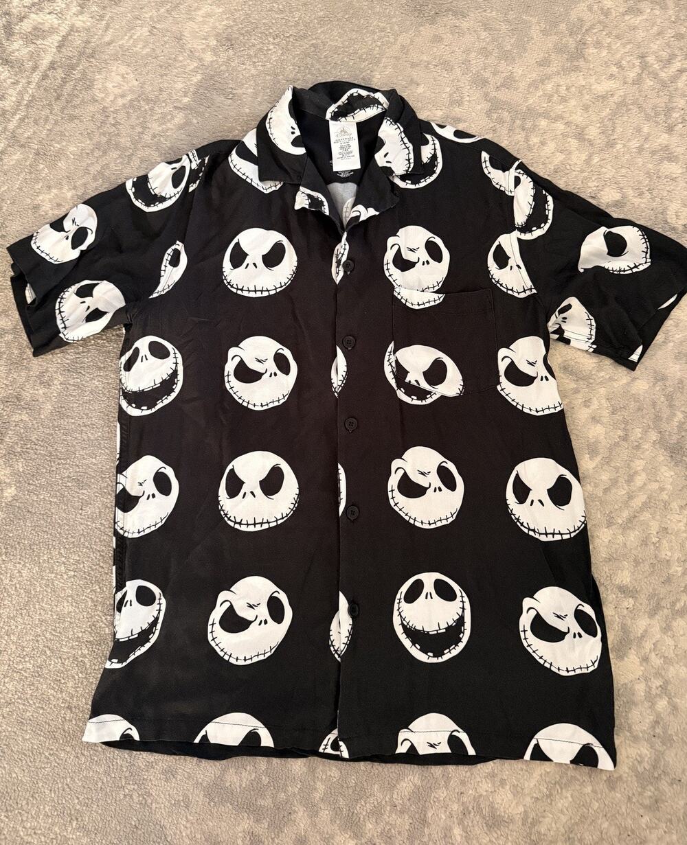 Disney Nightmare Before Christmas Jack Skellington Button Up Black Shirt M Med
